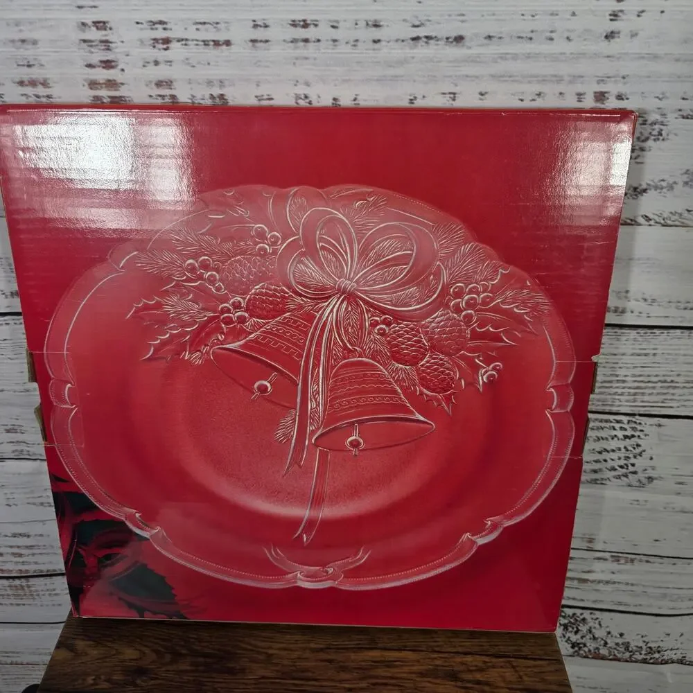 Mikasa Christmas Bells Pinecones Glass Decorative Serving Platter 15